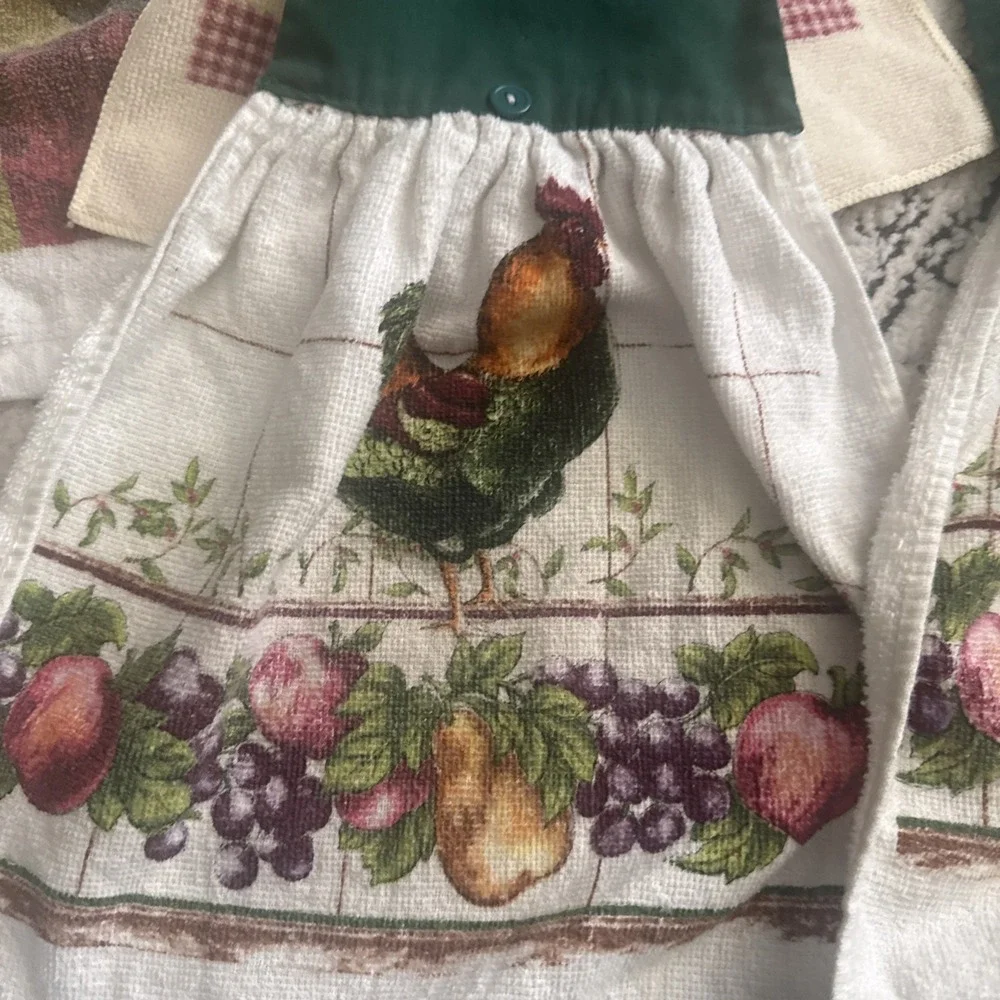 6 Piece Vintage Cotton Linen Kitchen Towels Dish Rag Chickens Used As Is